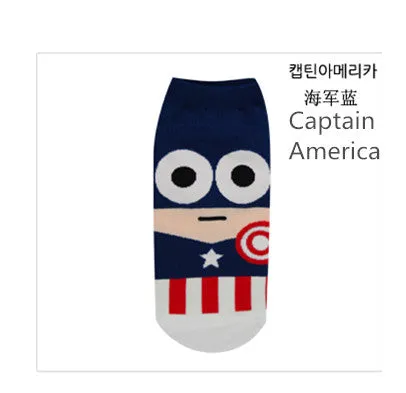 14PCS=7pairs 42, 43, 44 MARVEL Iron Batman Superman SpiderMan Captain America cartoon ankle funny socks calcetines  chaussette