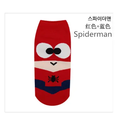 14PCS=7pairs 42, 43, 44 MARVEL Iron Batman Superman SpiderMan Captain America cartoon ankle funny socks calcetines  chaussette