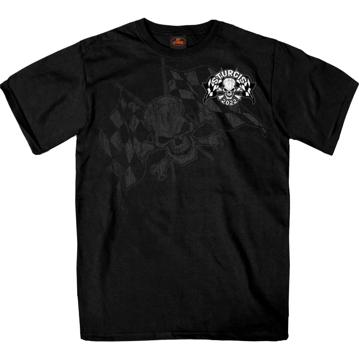 2022 Sturgis Motorcycle Rally SPB1009 Men’s Skull And Checkered Flag Black T Shirt