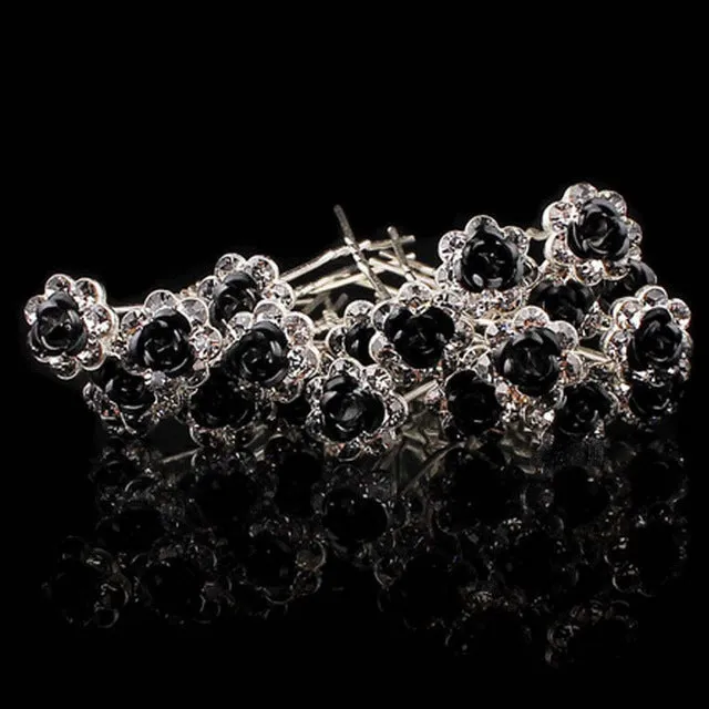 20Pc/Lot Fashion Women Bridal Wedding Crystal Diamante Rose Flower Hair Pins Clips Hair Stick Accessories Barrettes