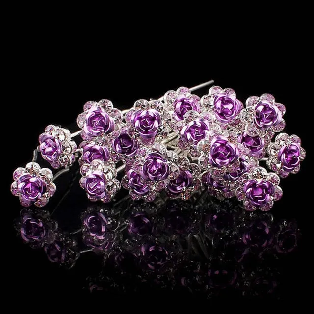 20Pc/Lot Fashion Women Bridal Wedding Crystal Diamante Rose Flower Hair Pins Clips Hair Stick Accessories Barrettes