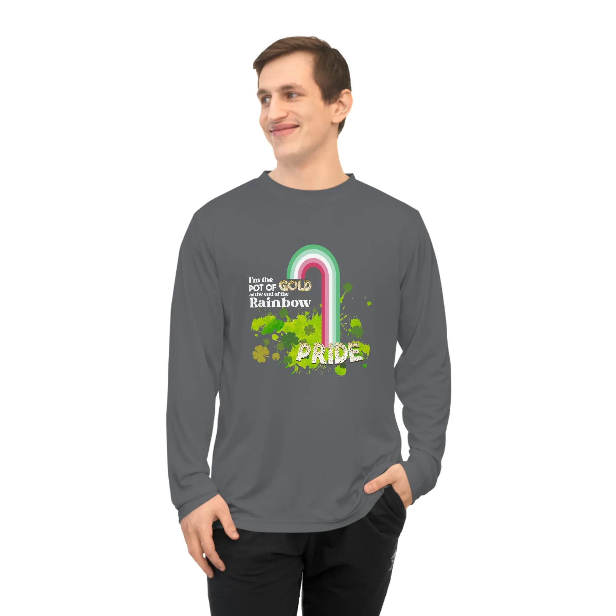 Abrosexual Flag Unisex Performance Long Sleeve Shirt - Pot of Gold at the End of My Rainbow