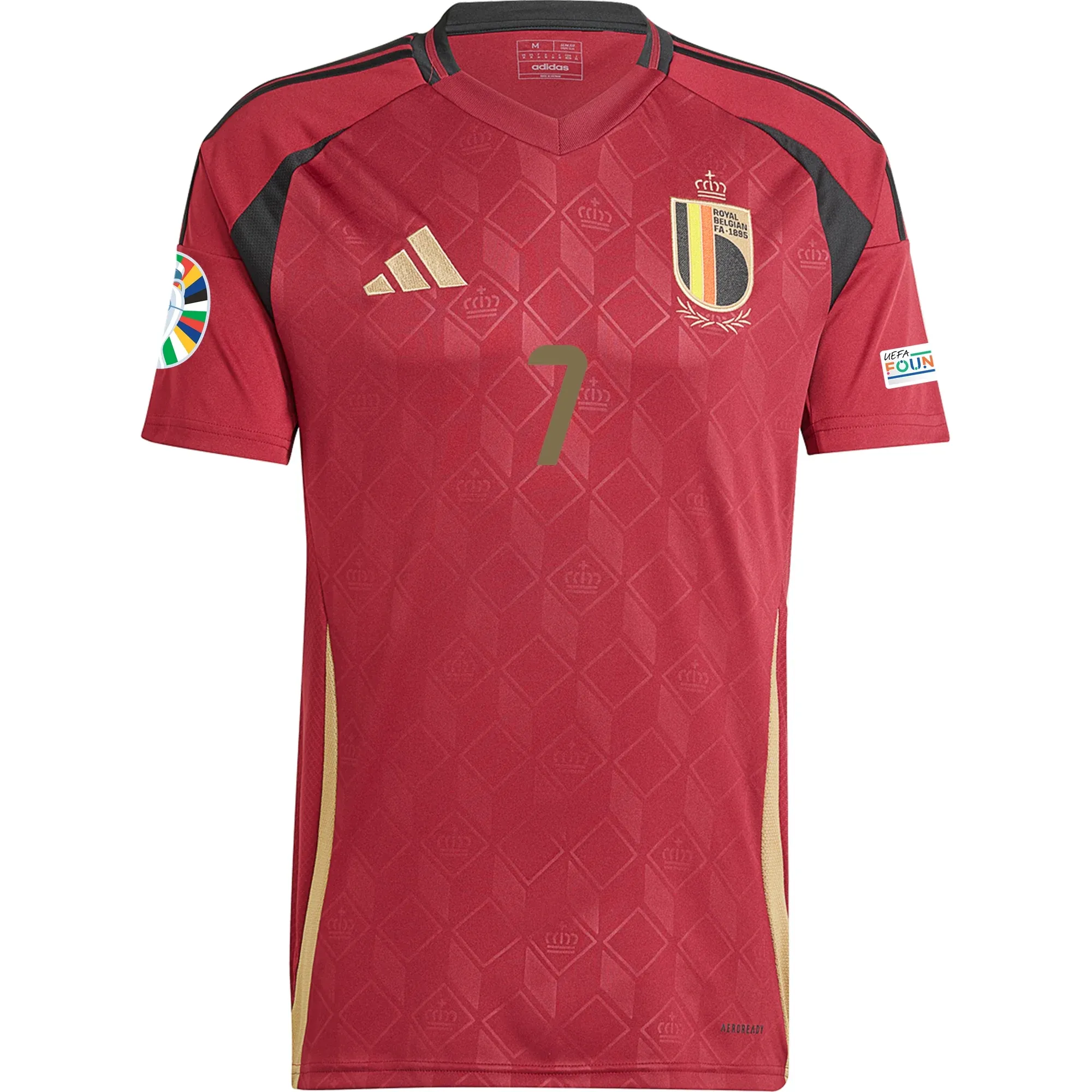 adidas Belgium Kevin De Bruyne Home Jersey w/ Euro 2024 Patches 24/25 (Burgundy)