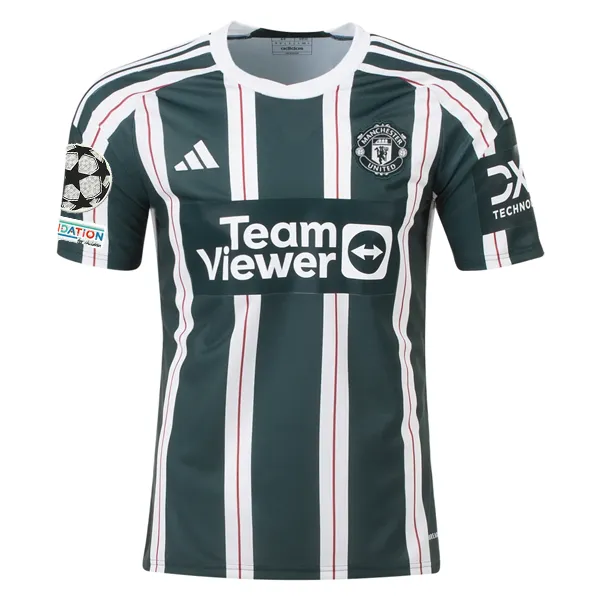 adidas Manchester United Antony Away Jersey w/ Champions League Patches 23/24 (Green Night/Core White)