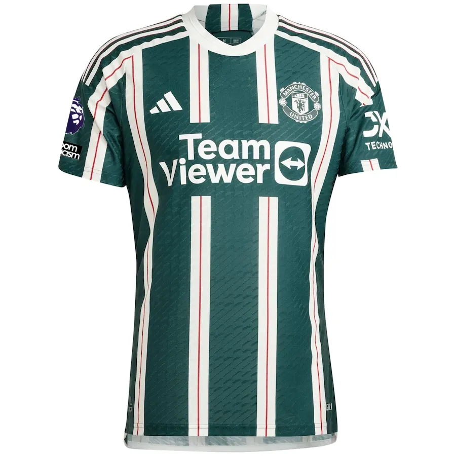 adidas Manchester United Authentic Aaron Wan-Bissaka Away Jersey w/ EPL   No Room For Racism Patches 23/24 (Green Night/Core White/Active Maroon)