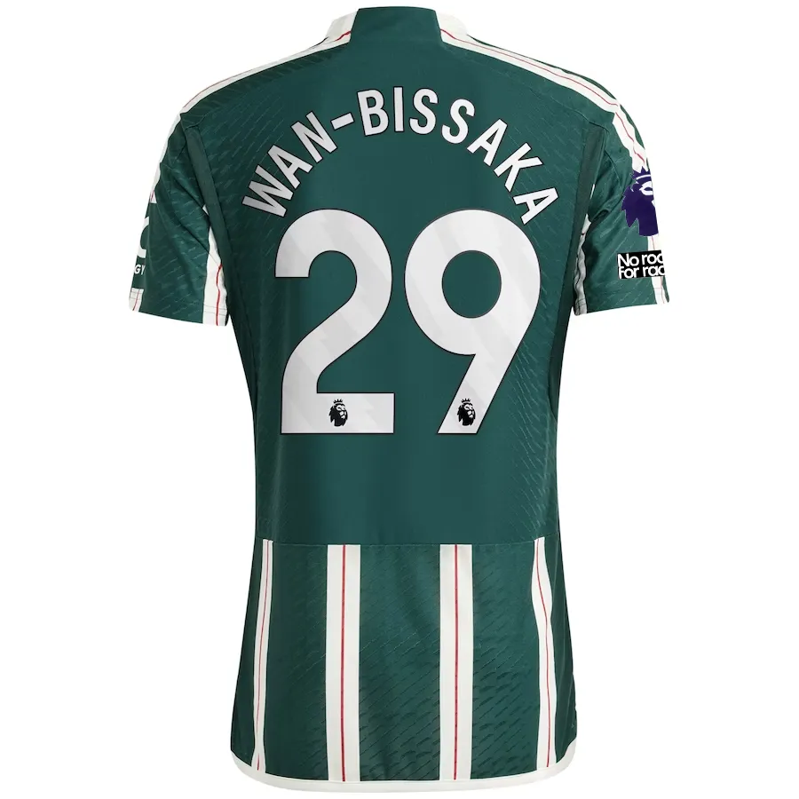 adidas Manchester United Authentic Aaron Wan-Bissaka Away Jersey w/ EPL   No Room For Racism Patches 23/24 (Green Night/Core White/Active Maroon)