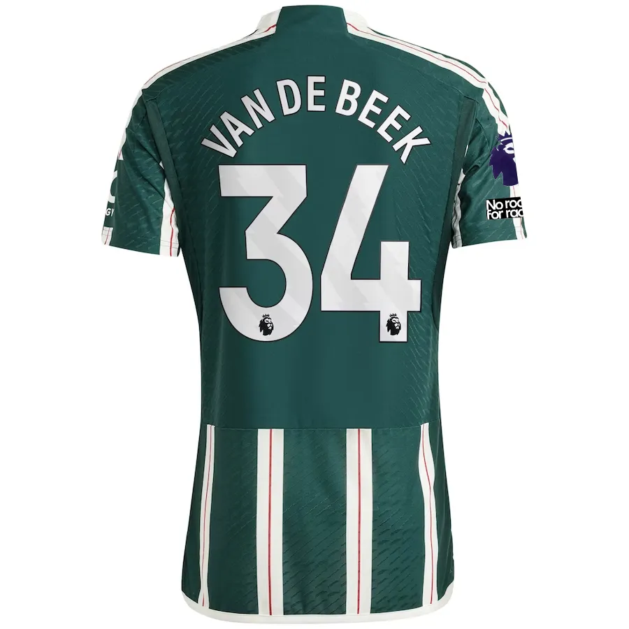 adidas Manchester United Authentic Donny Van de Beek Away Jersey w/ EPL   No Room For Racism Patches 23/24 (Green Night/Core White/Active Maroon)