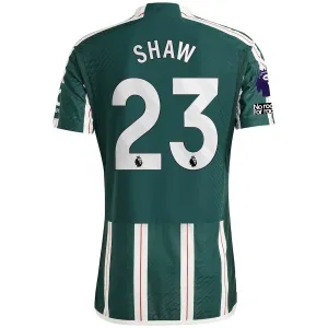 adidas Manchester United Authentic Luke Shaw Away Jersey w/ EPL   No Room For Racism Patches 23/24 (Green Night/Core White/Active Maroon)