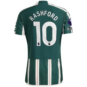 adidas Manchester United Authentic Marcus Rashford Away Jersey w/ EPL   No Room For Racism Patches 23/24 (Green Night/Core White/Active Maroon)