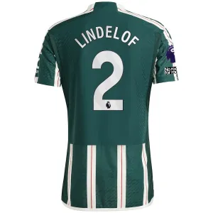 adidas Manchester United Authentic Victor Lindelof Away Jersey w/ EPL   No Room For Racism Patches 23/24 (Green Night/Core White/Active Maroon)