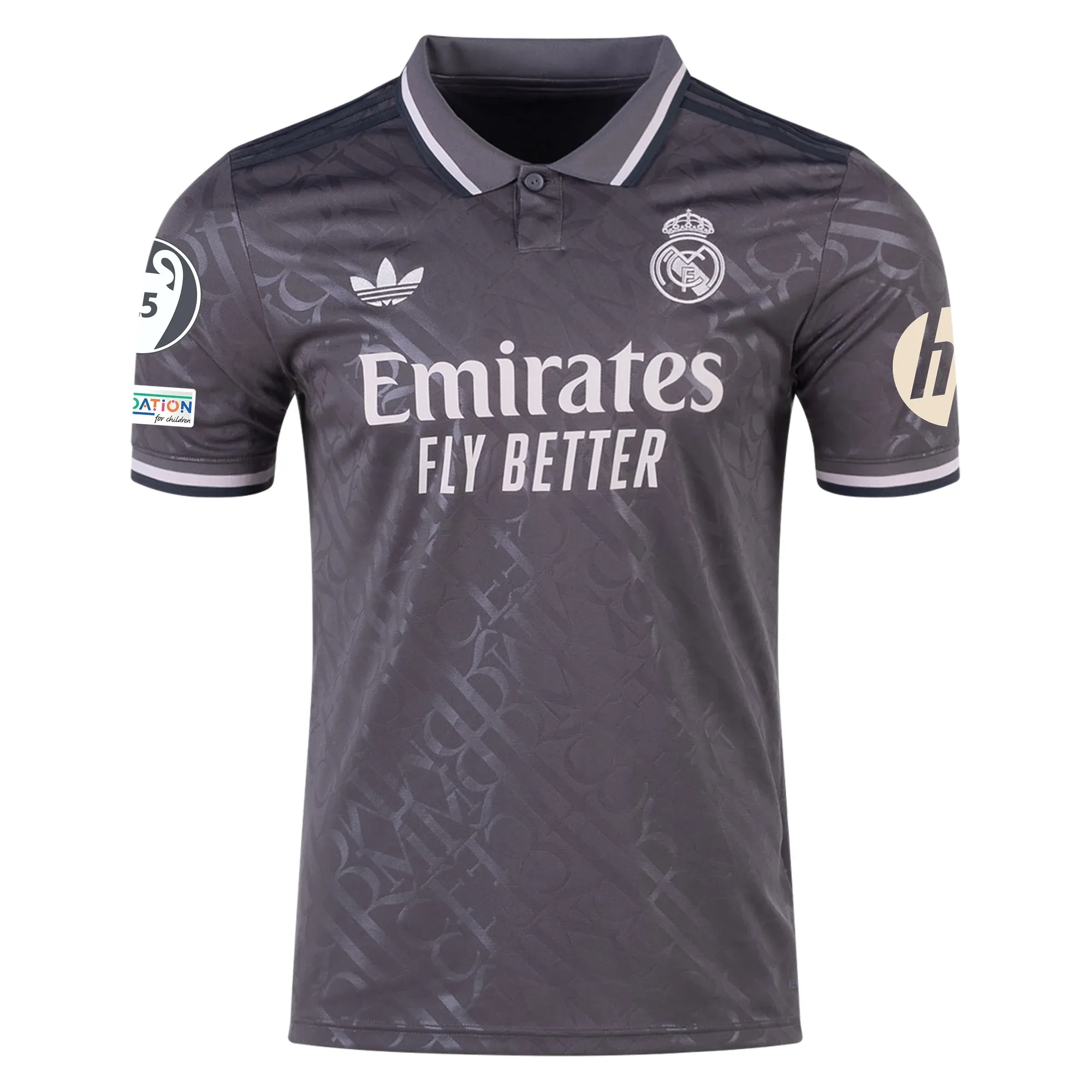 adidas Real Madrid Rodrygo Third Jersey w/ Champions League Patches   HP Sponsor 24/25 (Charcoal)