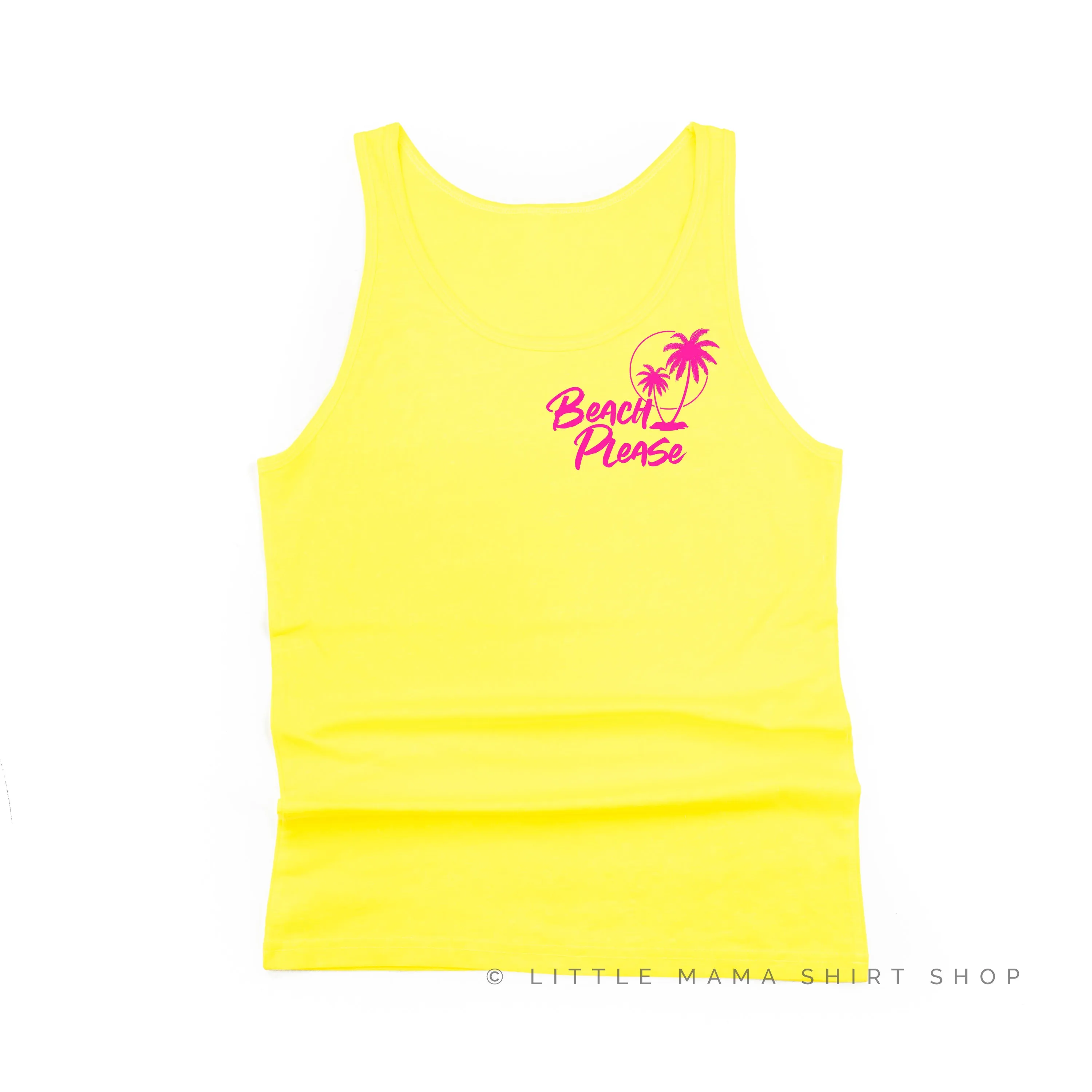 BEACH PLEASE POCKET DESIGN FRONT / 2 PALM TREES BACK - Unisex Jersey Tank