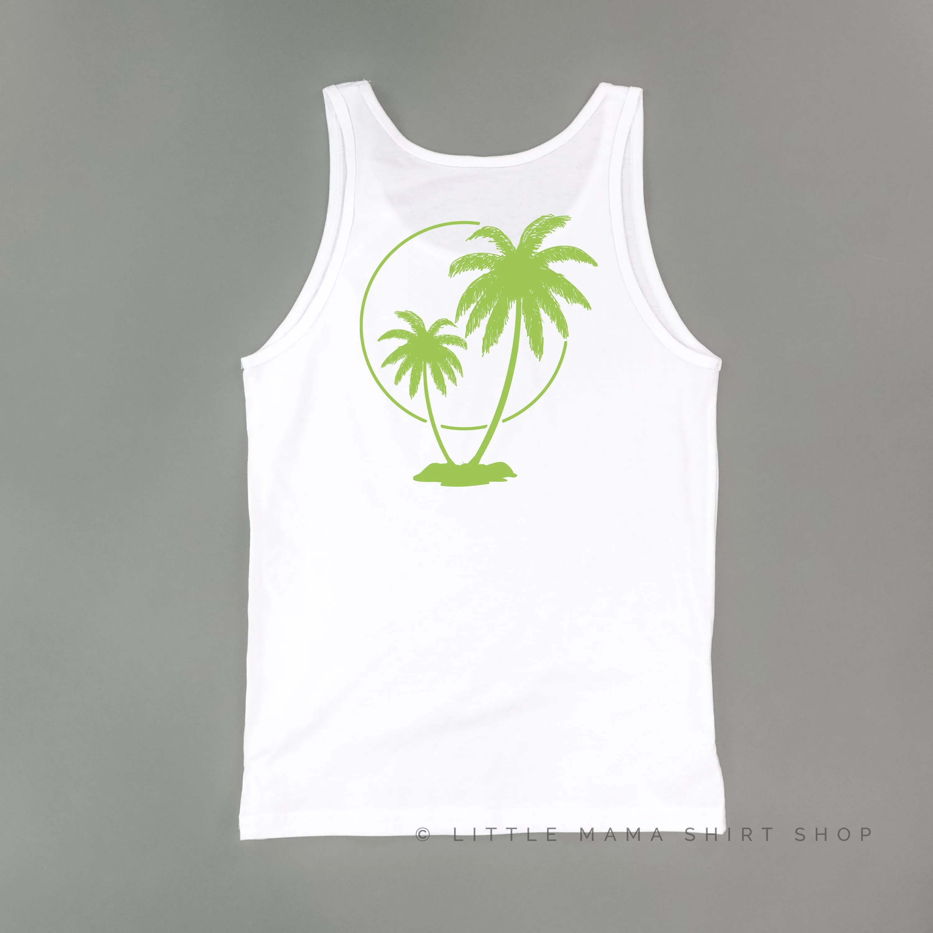 BEACH PLEASE POCKET DESIGN FRONT / 2 PALM TREES BACK - Unisex Jersey Tank