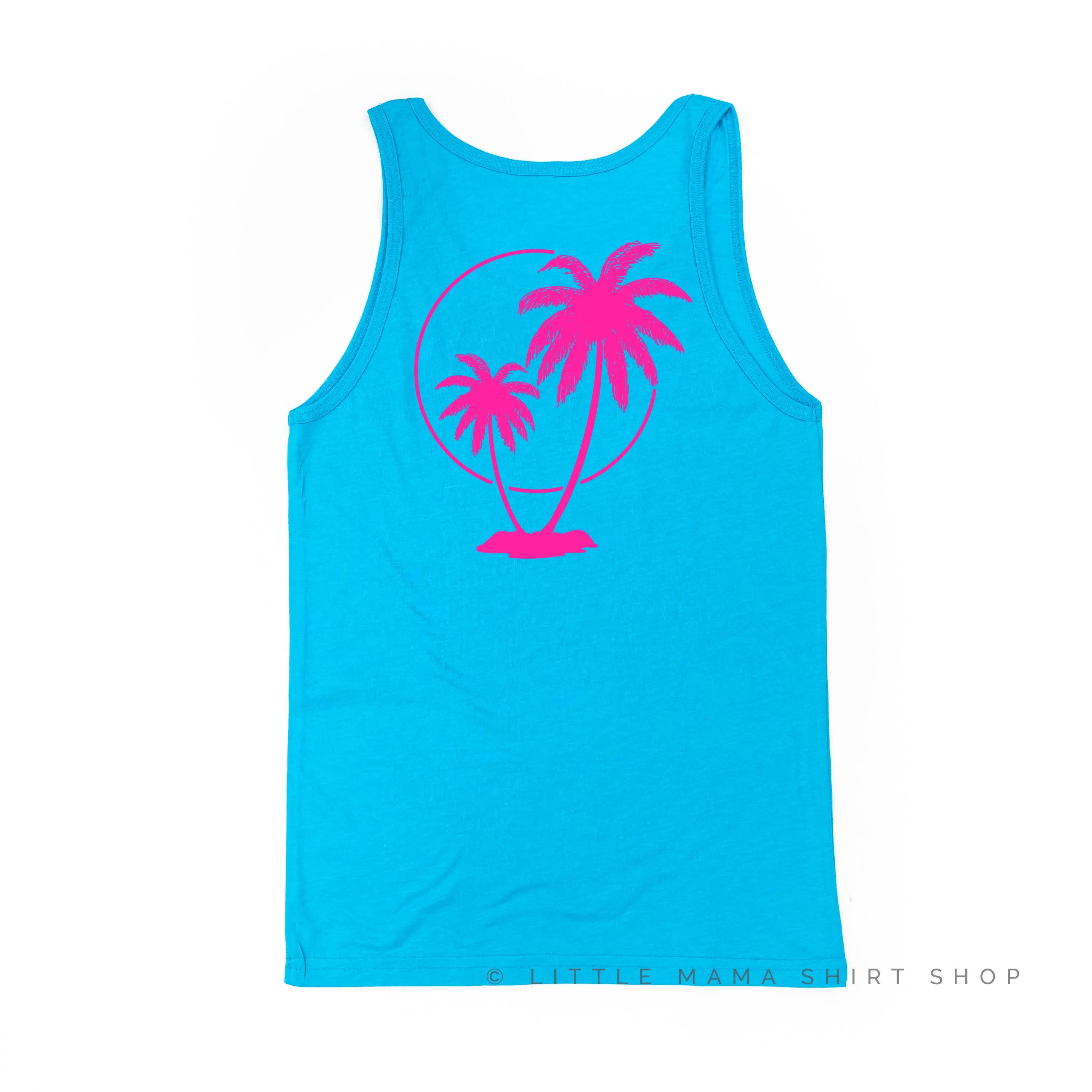 BEACH PLEASE POCKET DESIGN FRONT / 2 PALM TREES BACK - Unisex Jersey Tank