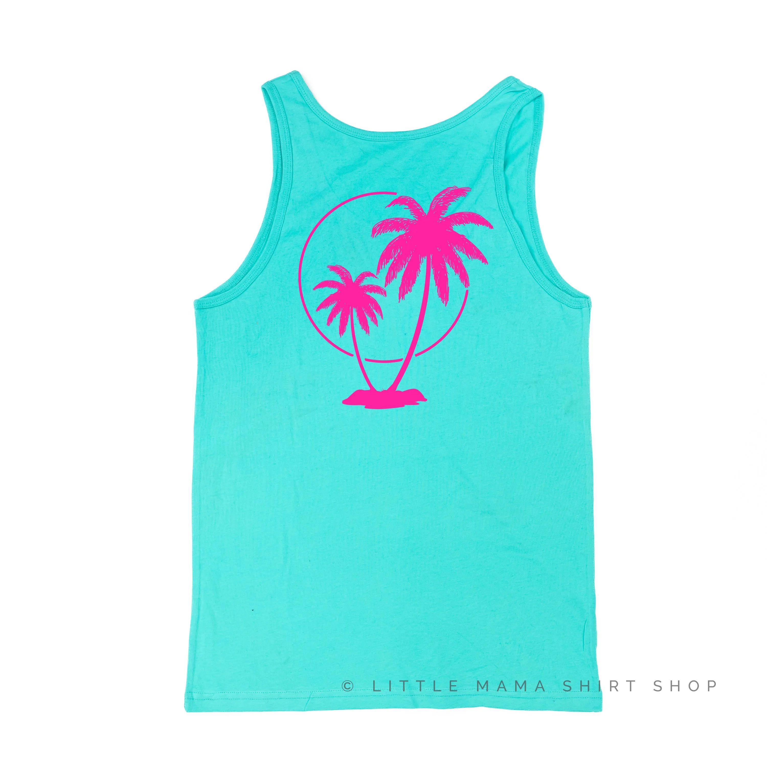 BEACH PLEASE POCKET DESIGN FRONT / 2 PALM TREES BACK - Unisex Jersey Tank