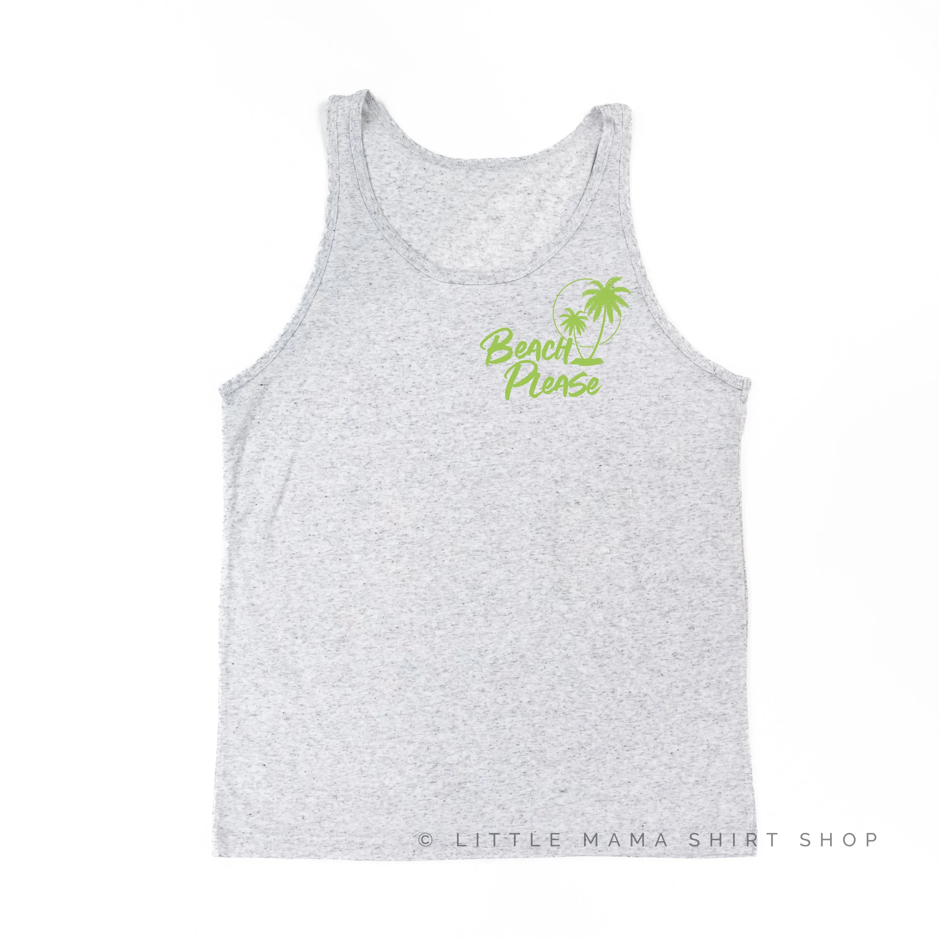 BEACH PLEASE POCKET DESIGN FRONT / 2 PALM TREES BACK - Unisex Jersey Tank