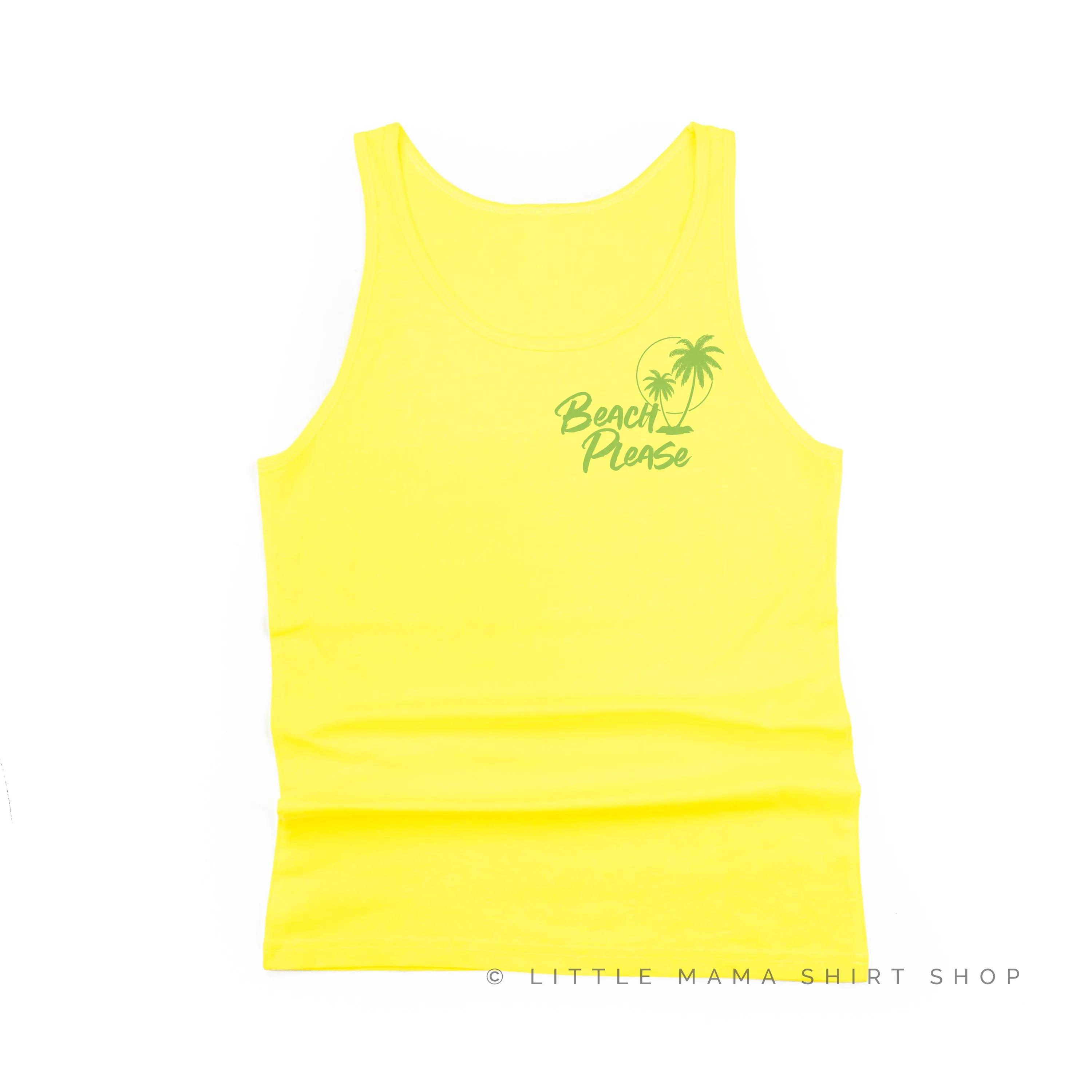 BEACH PLEASE POCKET DESIGN FRONT / 2 PALM TREES BACK - Unisex Jersey Tank