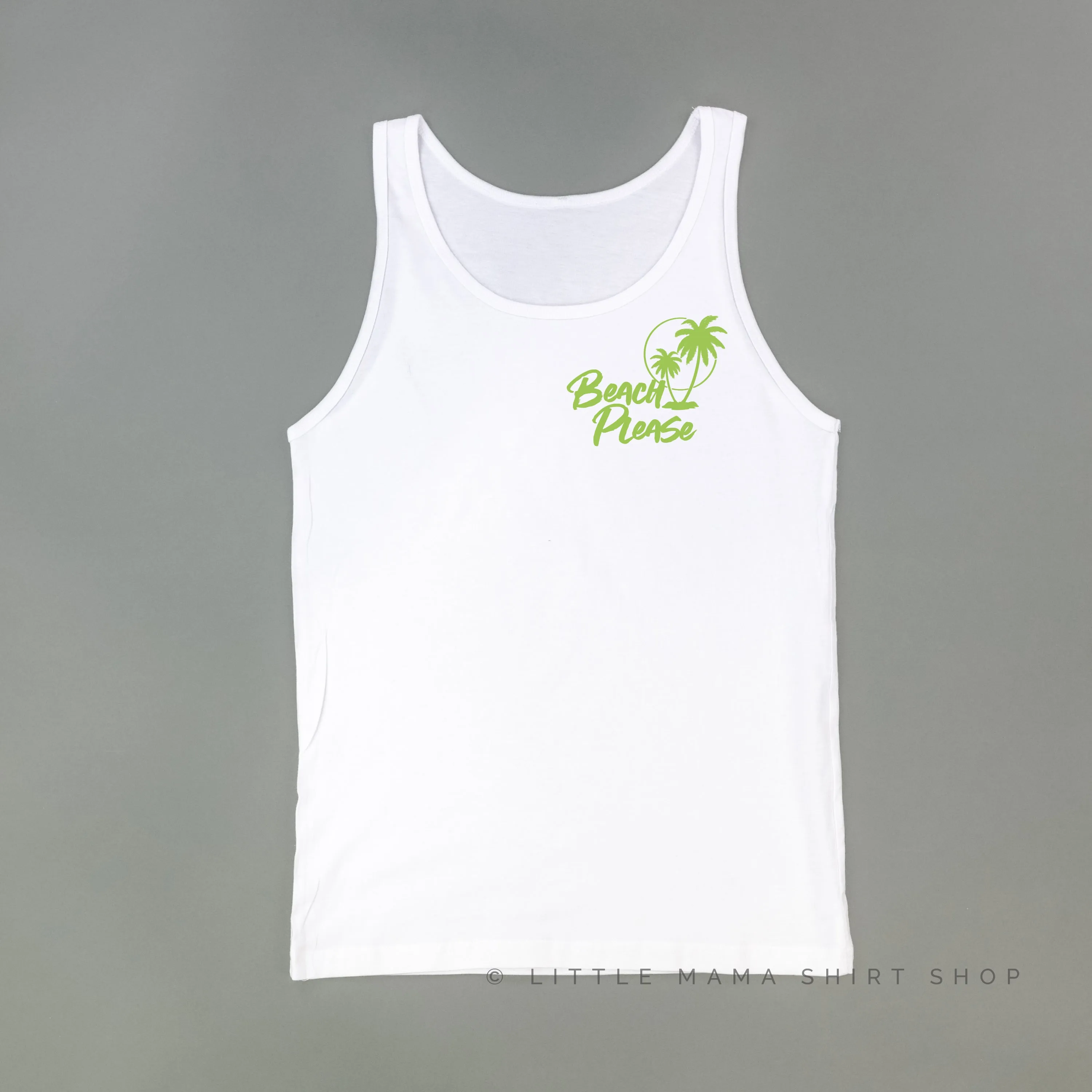 BEACH PLEASE POCKET DESIGN FRONT / 2 PALM TREES BACK - Unisex Jersey Tank