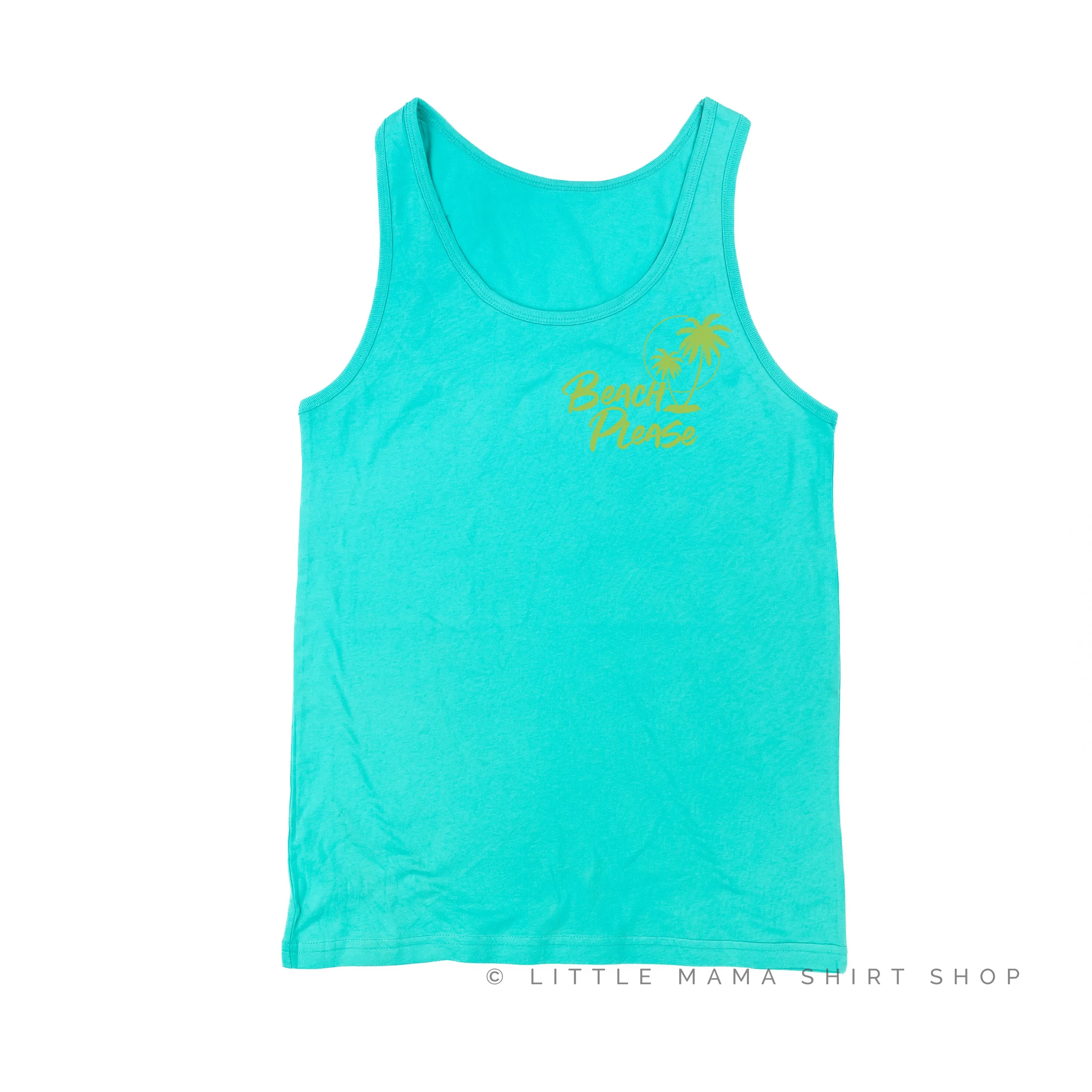 BEACH PLEASE POCKET DESIGN FRONT / 2 PALM TREES BACK - Unisex Jersey Tank