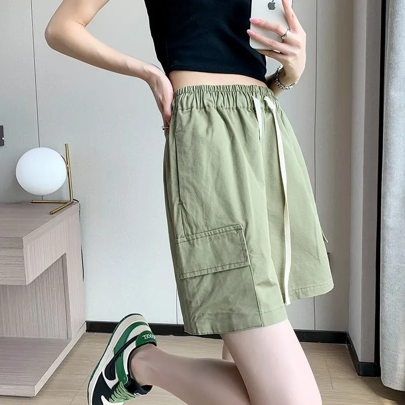 Casual Drawstring Loose Fit Versatile Cargo Elastic Waist Shorts