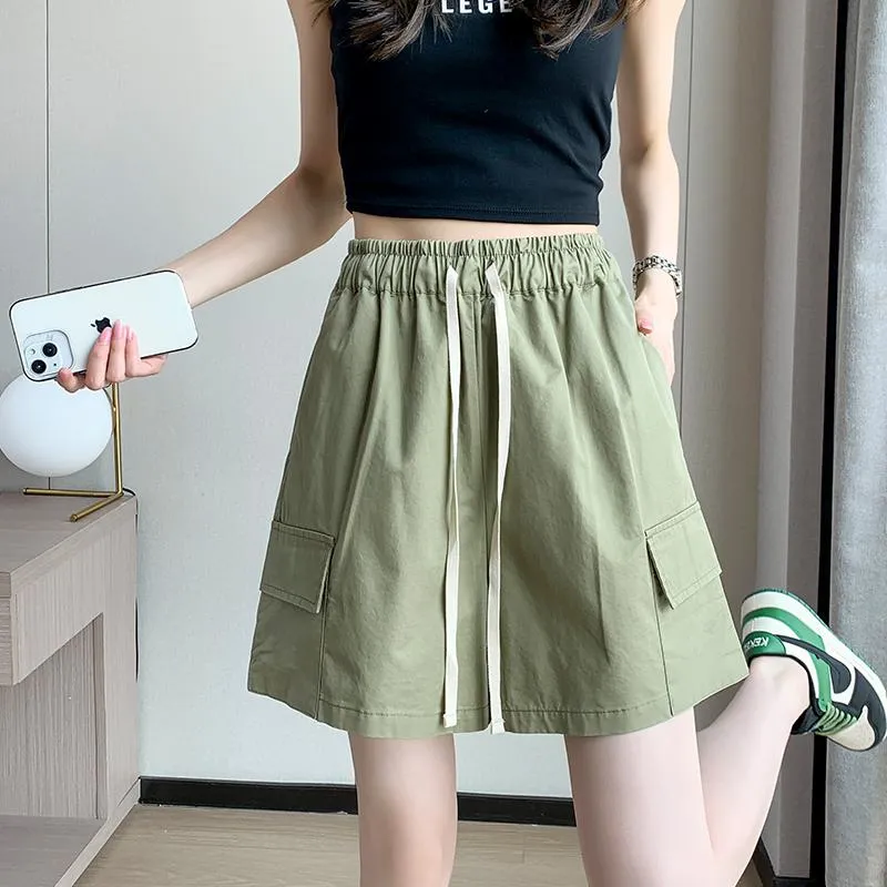 Casual Drawstring Loose Fit Versatile Cargo Elastic Waist Shorts