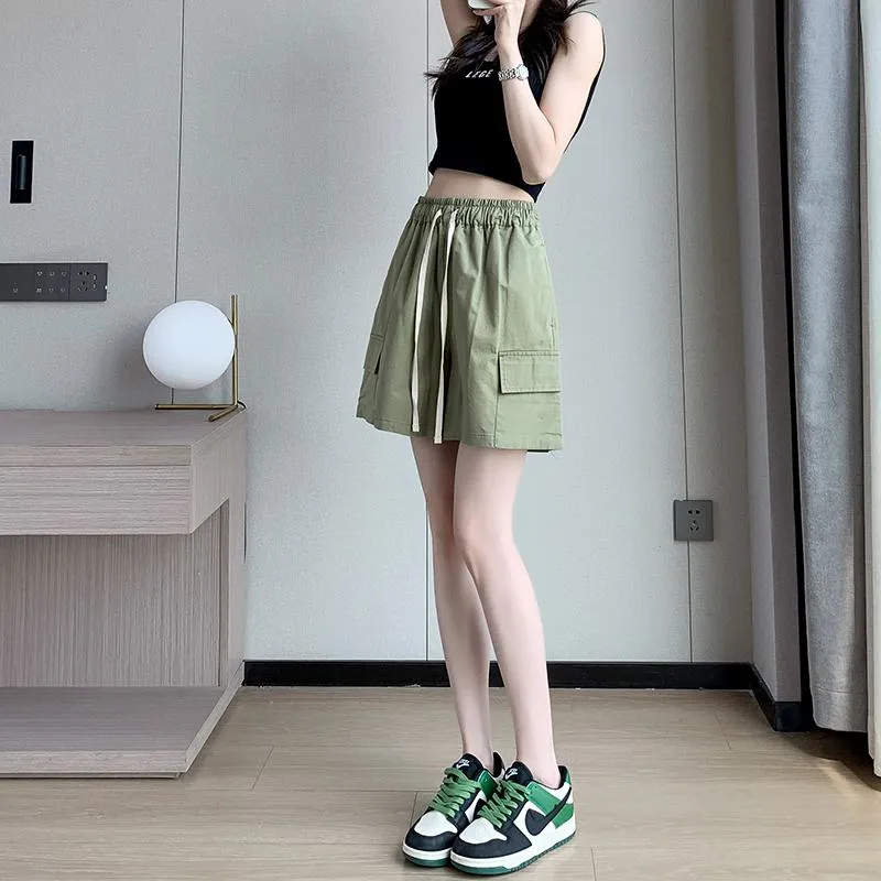 Casual Drawstring Loose Fit Versatile Cargo Elastic Waist Shorts