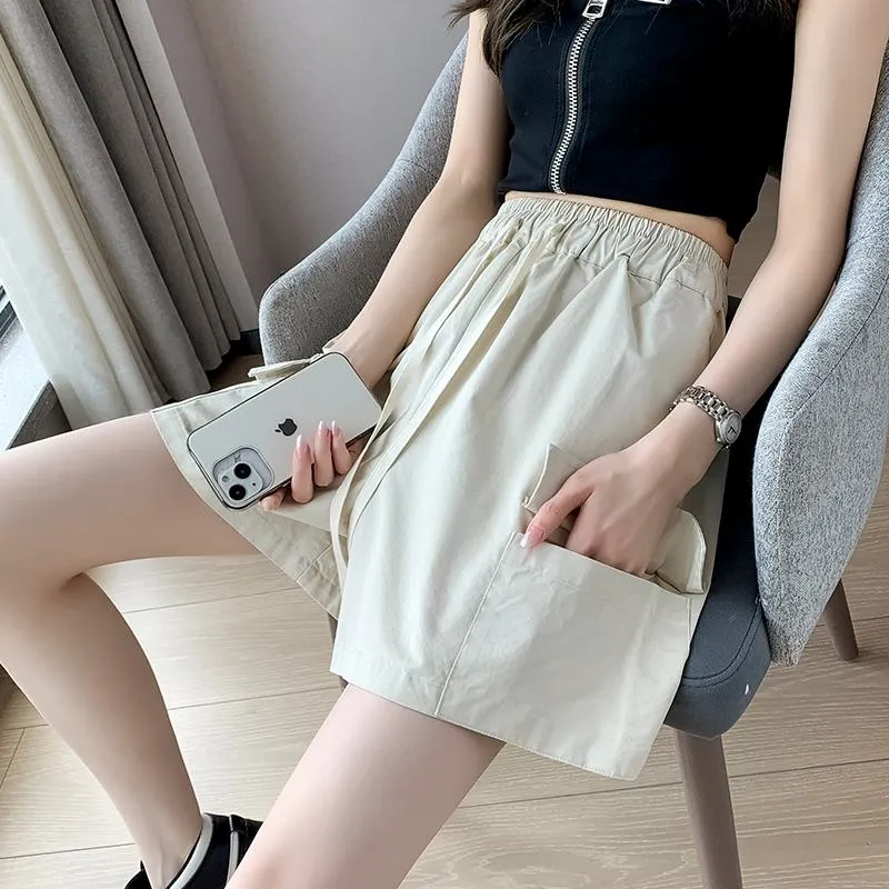 Casual Drawstring Loose Fit Versatile Cargo Elastic Waist Shorts