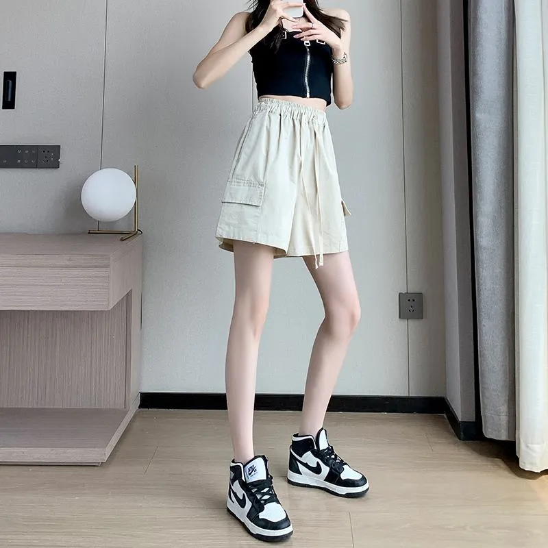 Casual Drawstring Loose Fit Versatile Cargo Elastic Waist Shorts