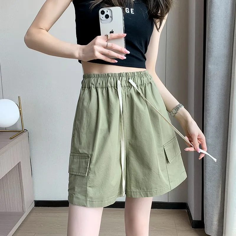 Casual Drawstring Loose Fit Versatile Cargo Elastic Waist Shorts