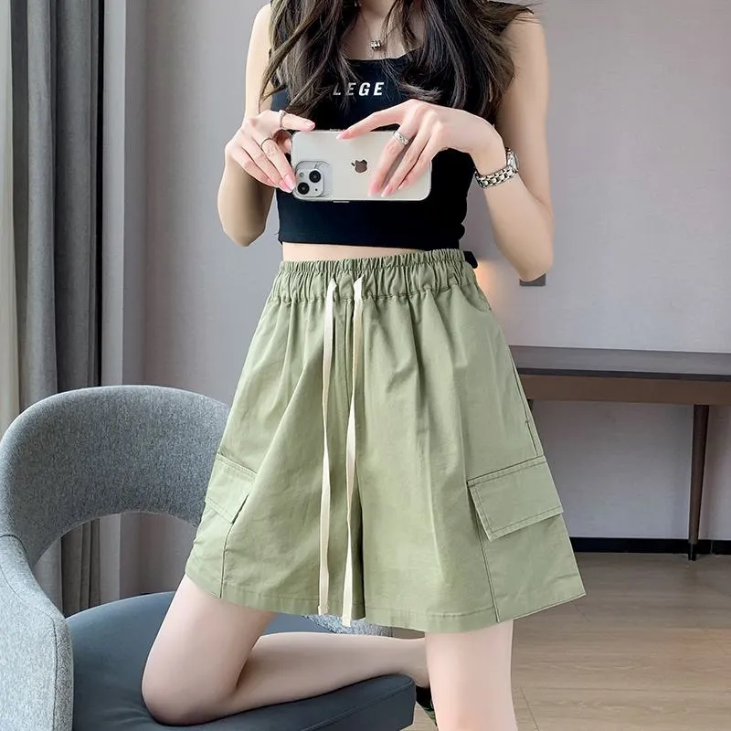 Casual Drawstring Loose Fit Versatile Cargo Elastic Waist Shorts