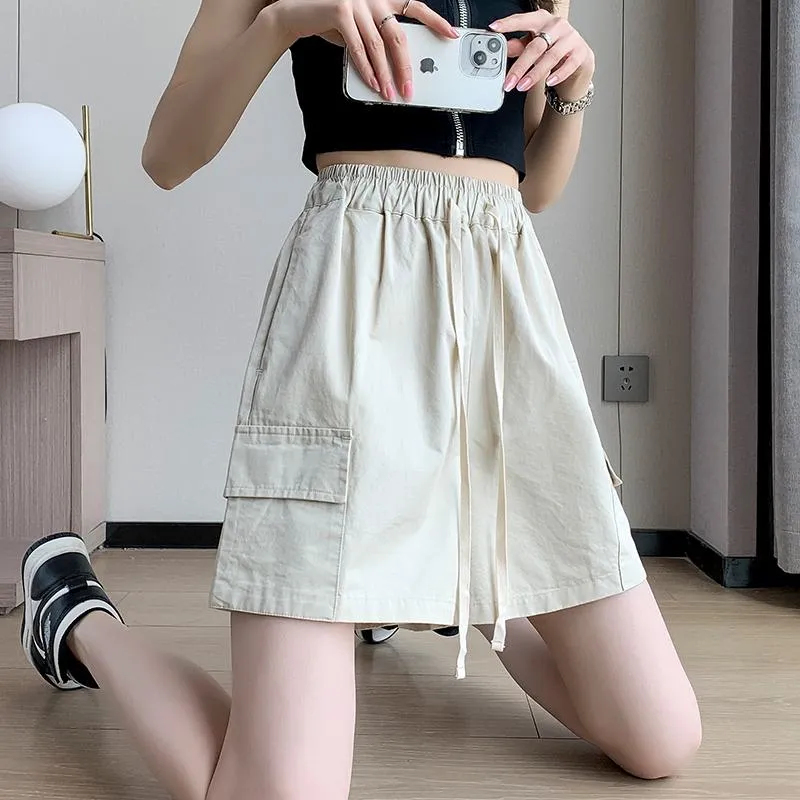 Casual Drawstring Loose Fit Versatile Cargo Elastic Waist Shorts