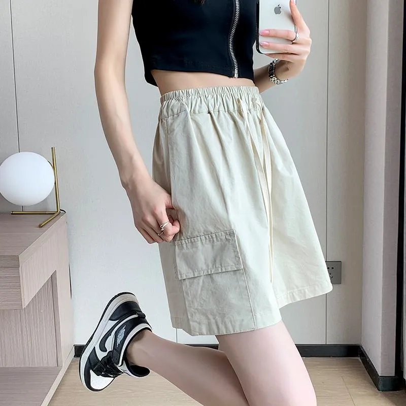 Casual Drawstring Loose Fit Versatile Cargo Elastic Waist Shorts