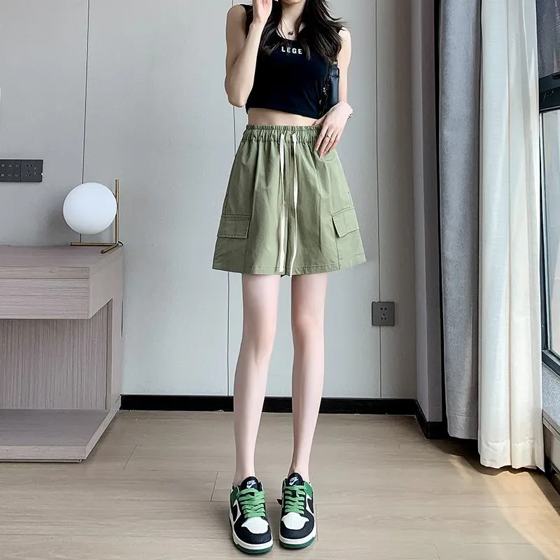 Casual Drawstring Loose Fit Versatile Cargo Elastic Waist Shorts