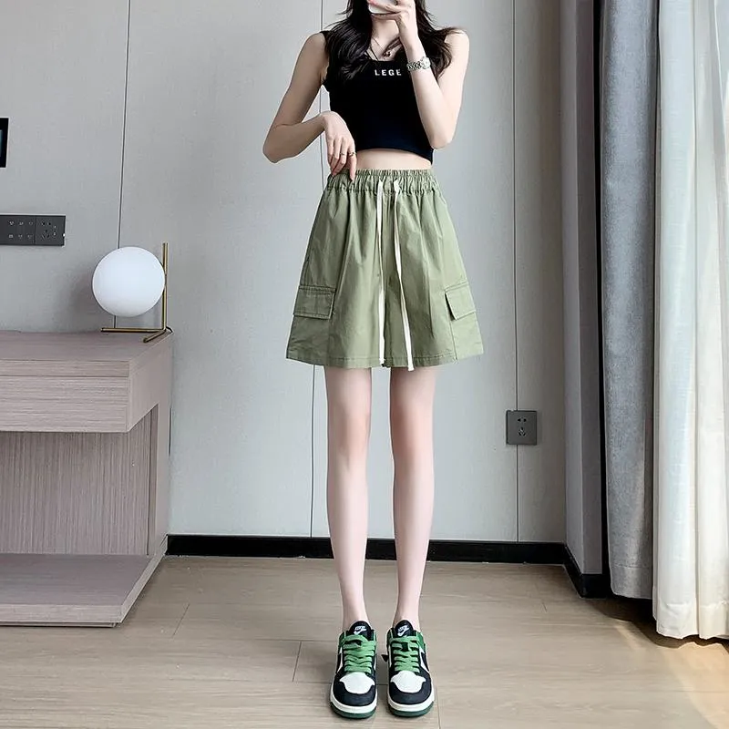 Casual Drawstring Loose Fit Versatile Cargo Elastic Waist Shorts