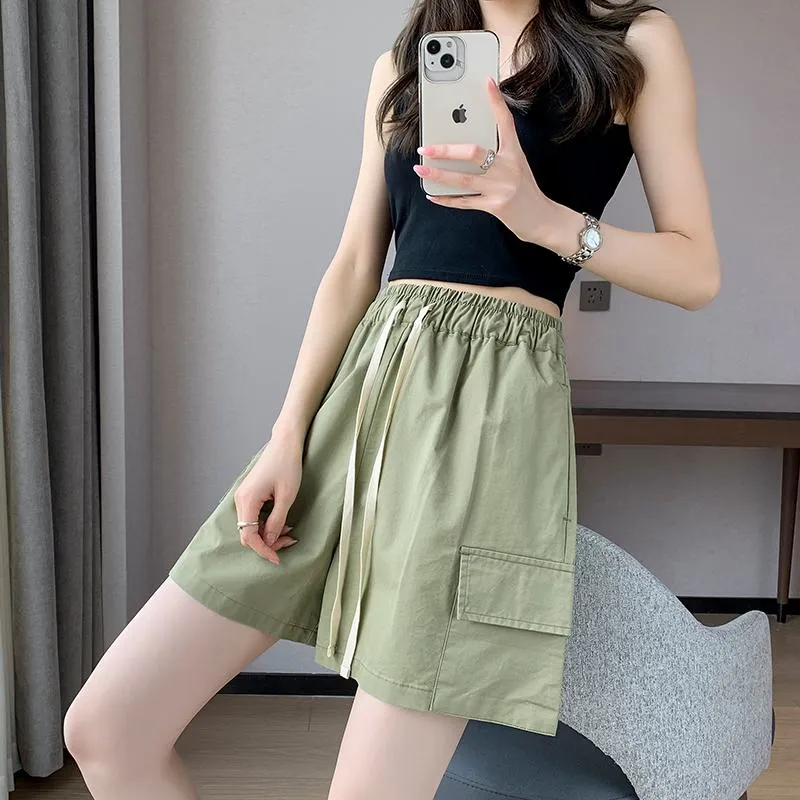 Casual Drawstring Loose Fit Versatile Cargo Elastic Waist Shorts