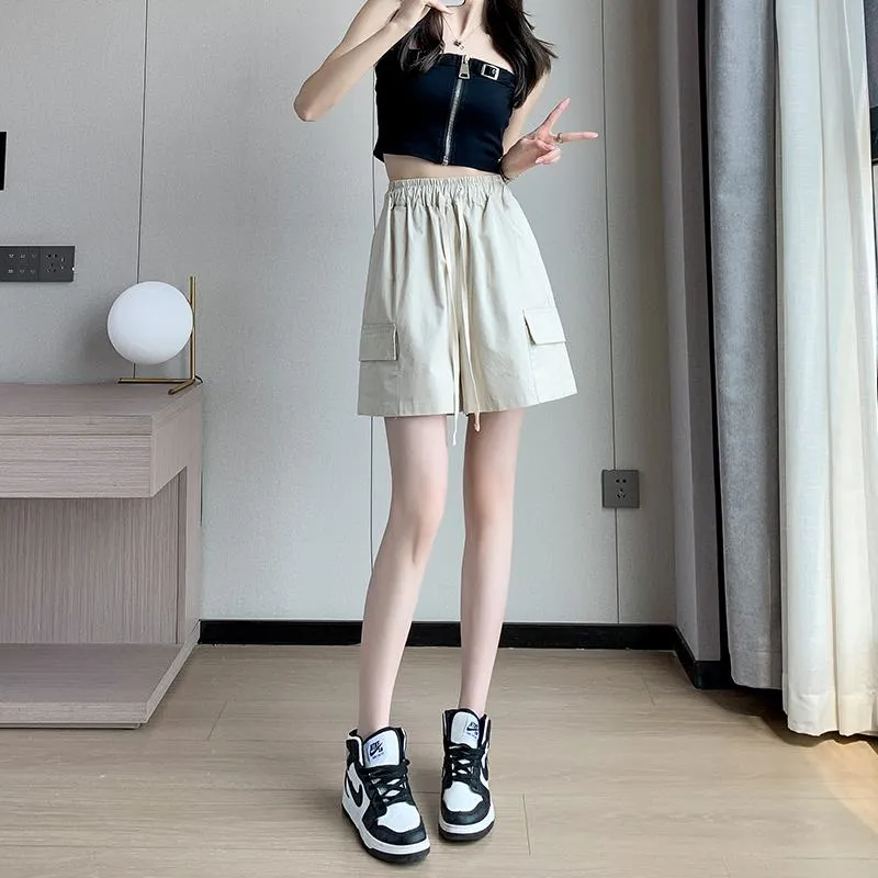 Casual Drawstring Loose Fit Versatile Cargo Elastic Waist Shorts