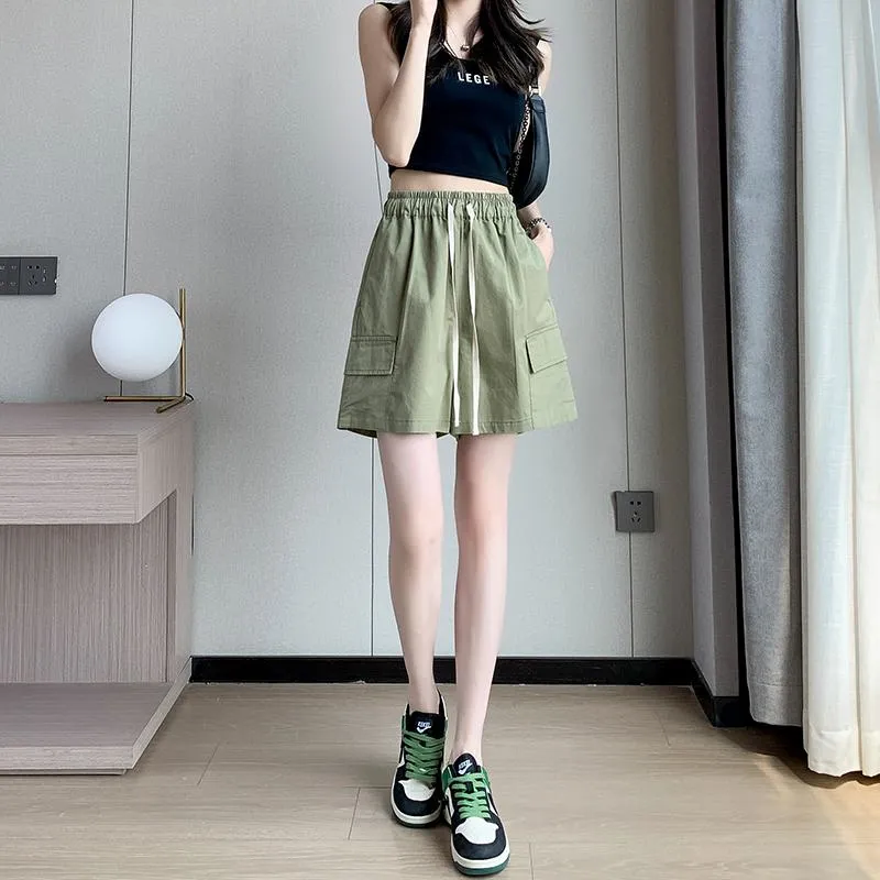 Casual Drawstring Loose Fit Versatile Cargo Elastic Waist Shorts