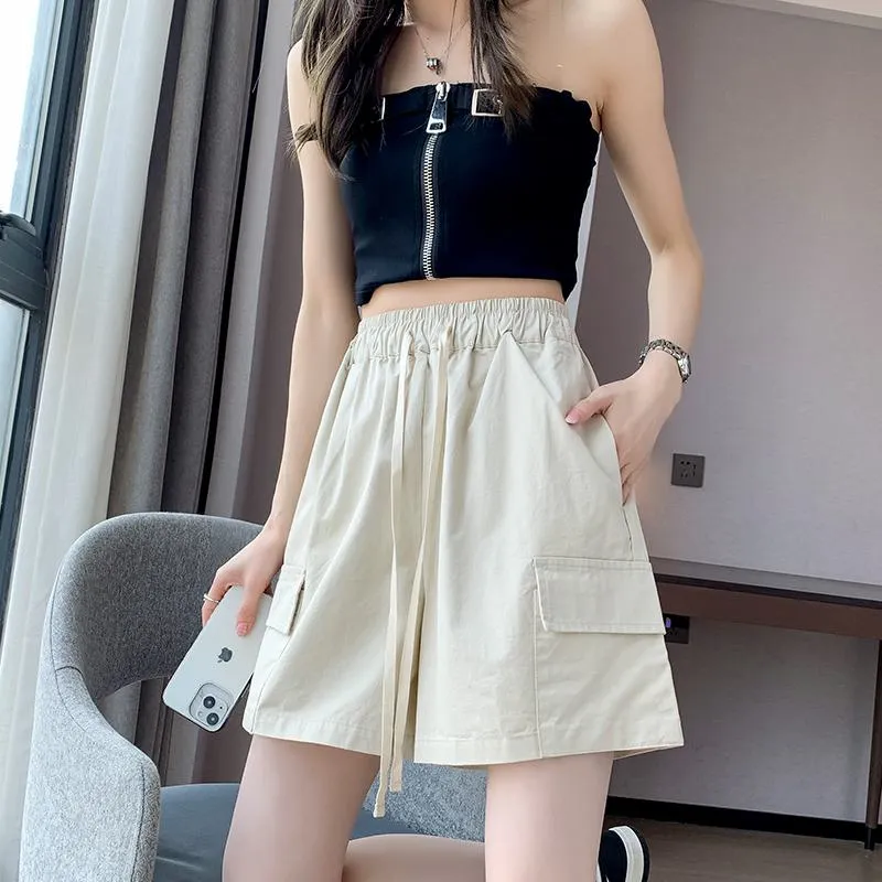 Casual Drawstring Loose Fit Versatile Cargo Elastic Waist Shorts