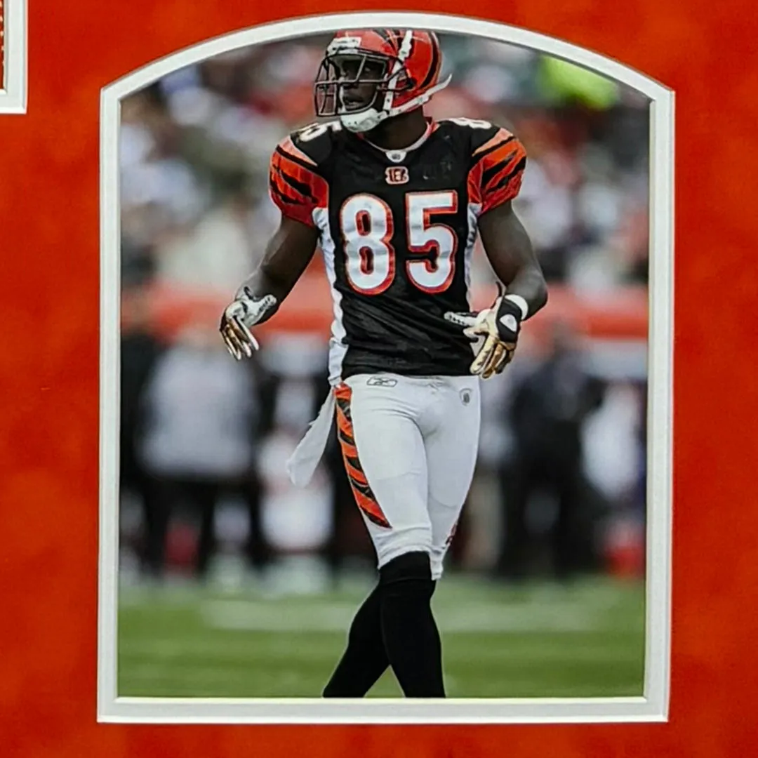 Chad Johnson Signed Cincinnati Orange Custom Suede Matte Framed Football Jersey