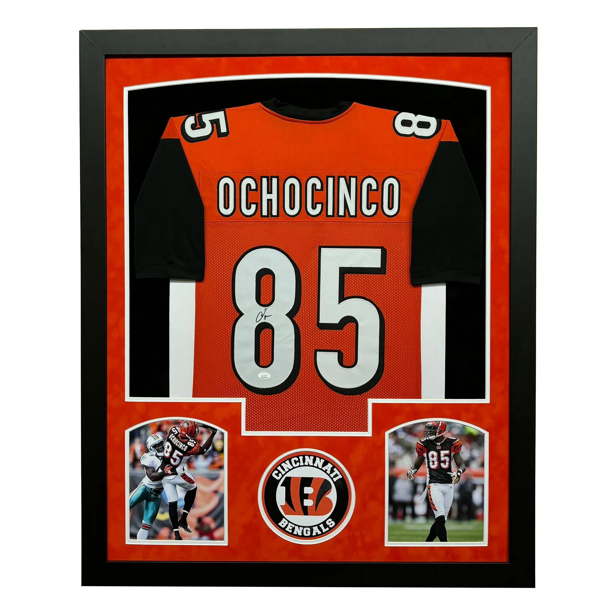 Chad Johnson Signed Cincinnati Orange Custom Suede Matte Framed Football Jersey