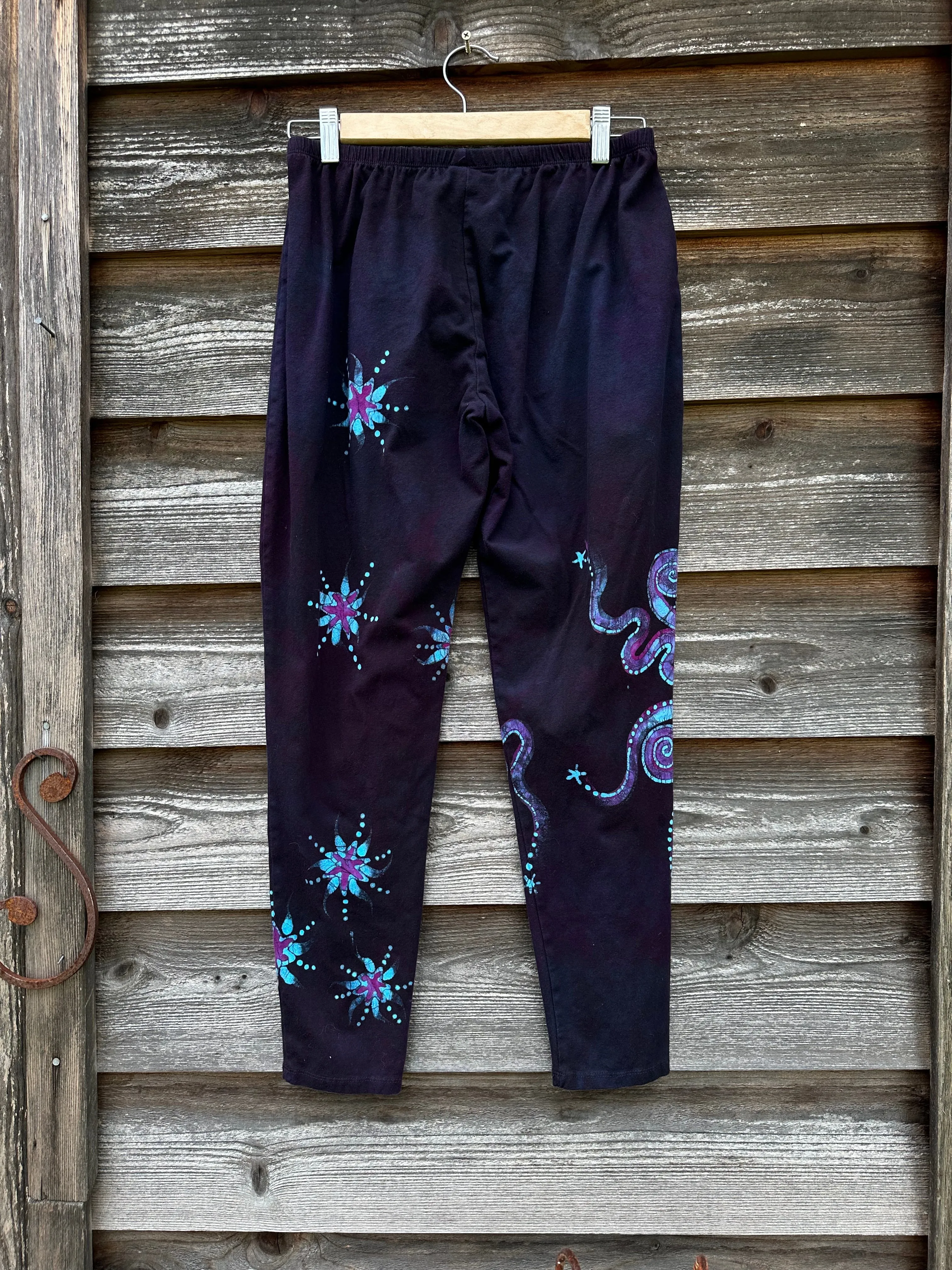 Deep Purple and Turquoise Moon and Star Batik Leggings - Size LARGE