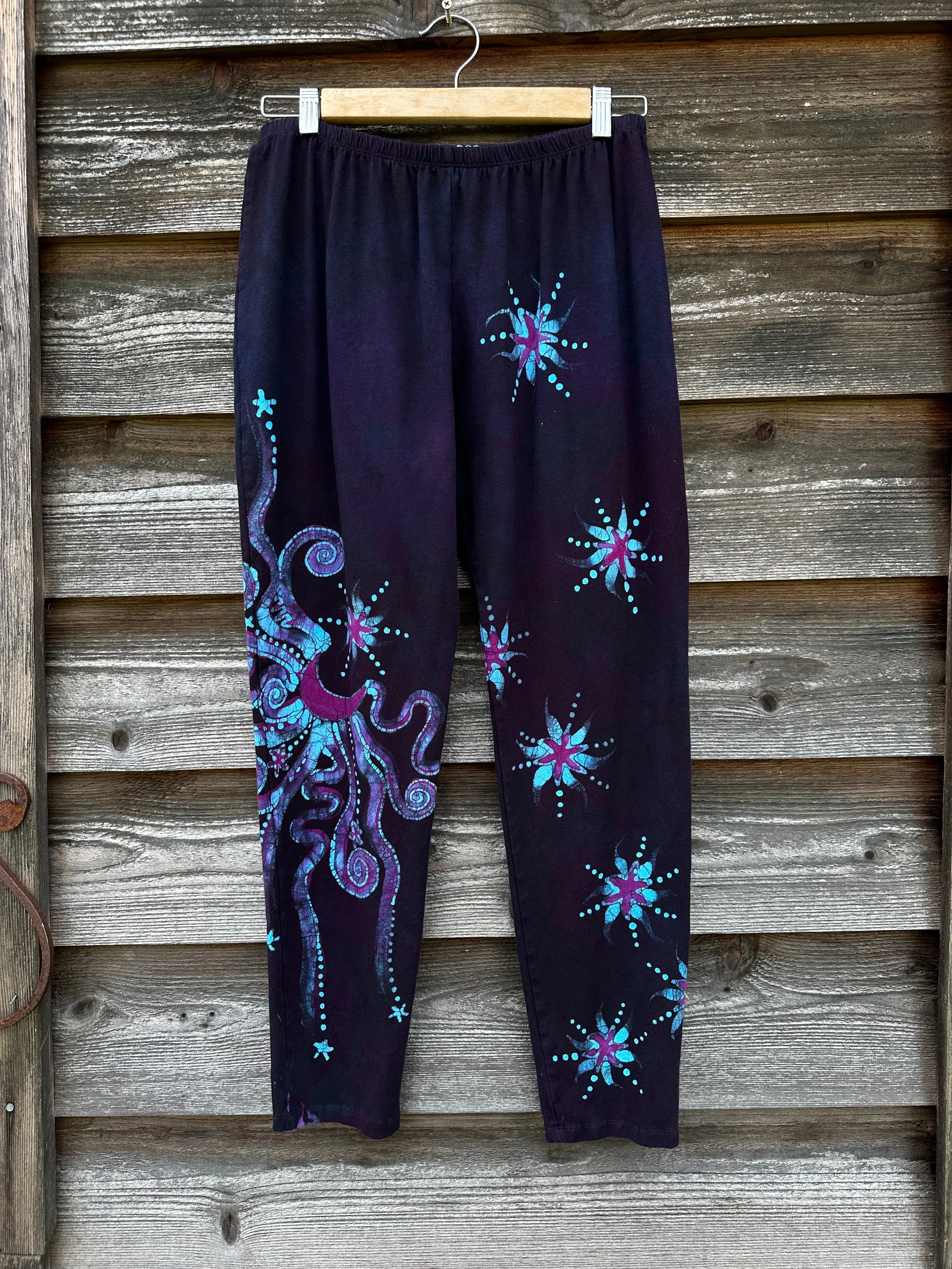 Deep Purple and Turquoise Moon and Star Batik Leggings - Size LARGE