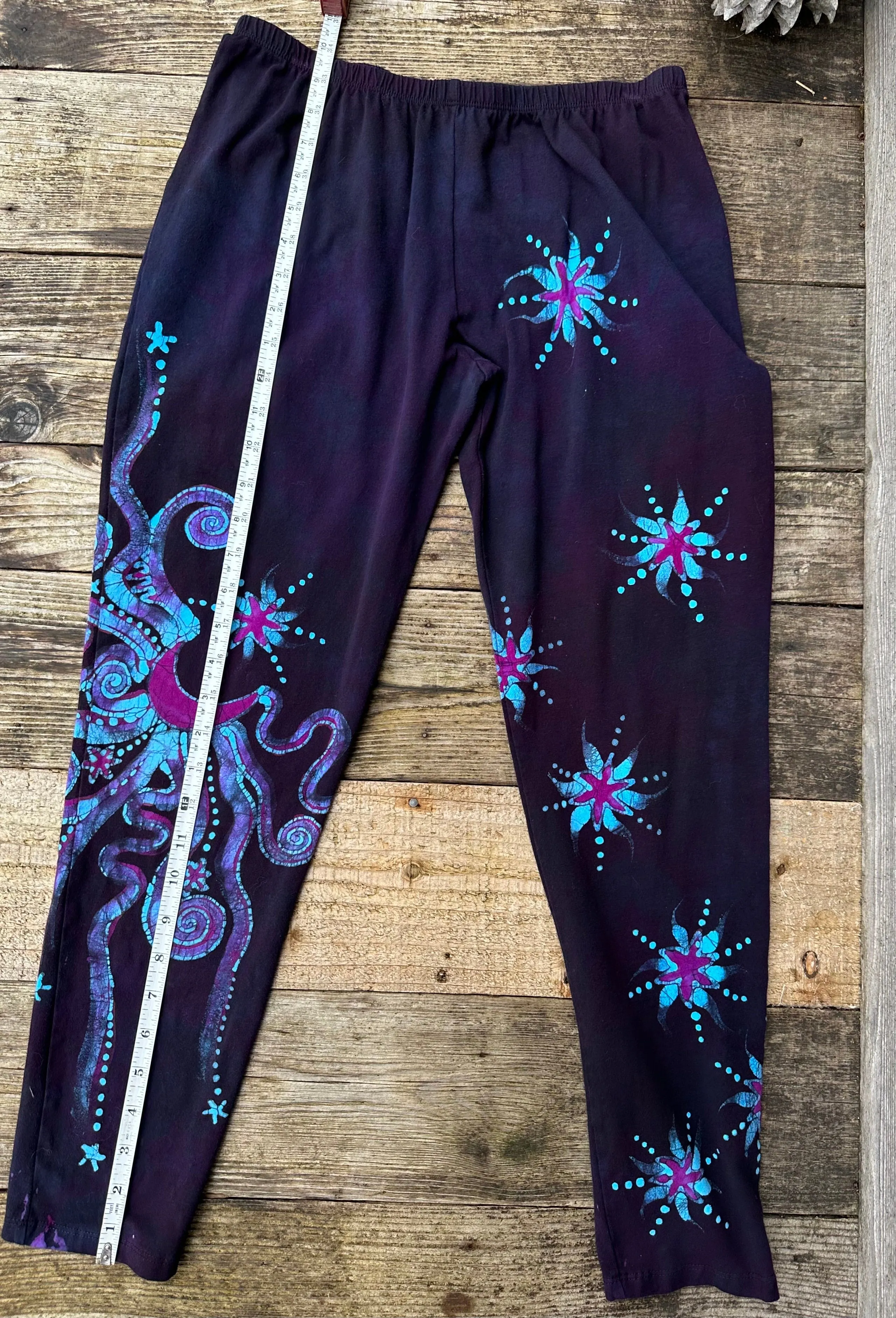 Deep Purple and Turquoise Moon and Star Batik Leggings - Size LARGE