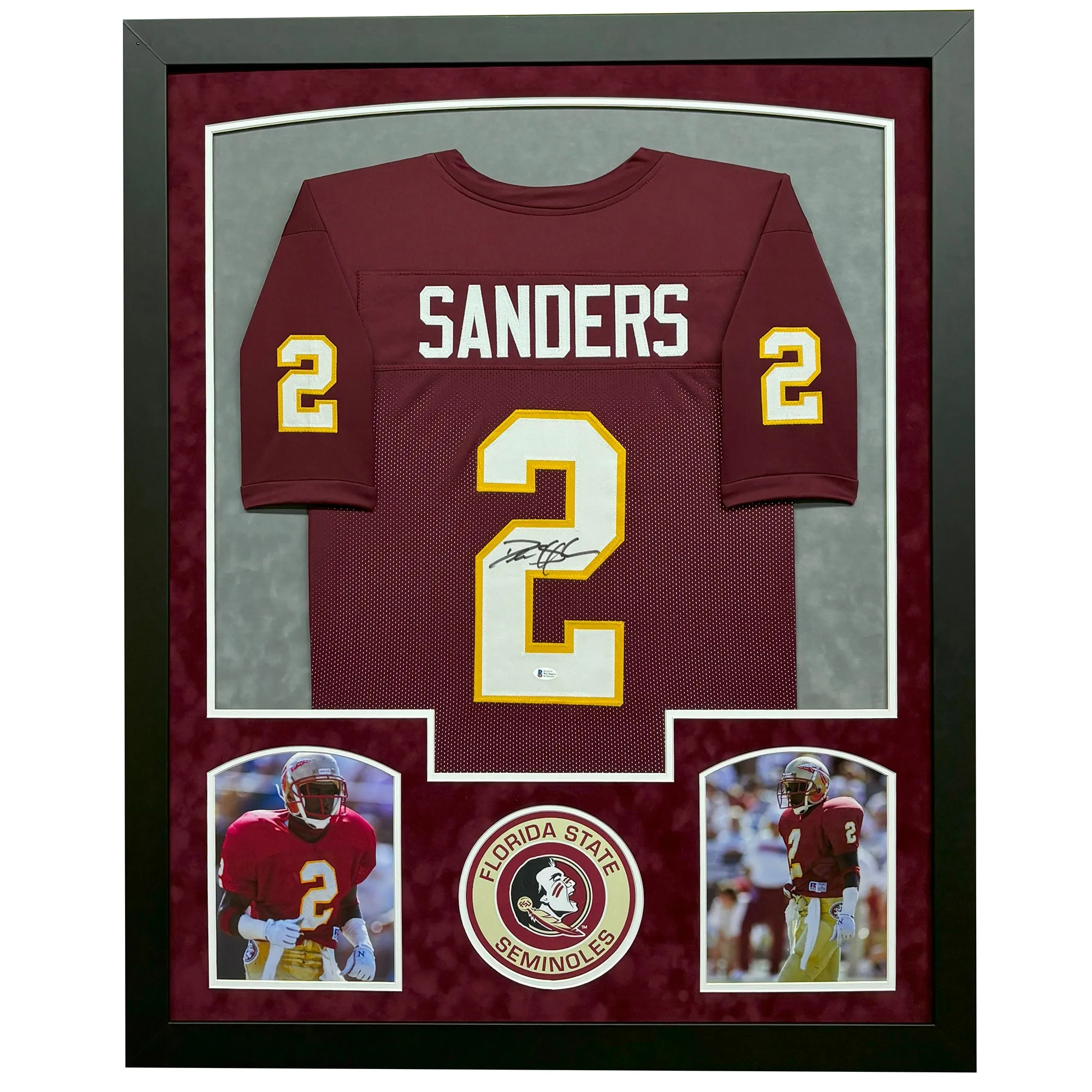 Deion Sanders Signed Maroon Florida State Custom Suede Matte Framed Football Jersey