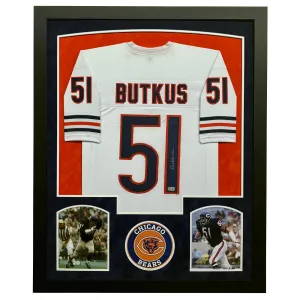 Dick Butkus Signed White Custom Suede Matte Framed Football Jersey