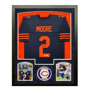 DJ Moore Signed Chicago Blue Custom Suede Matte Framed Football Jersey (Beckett)