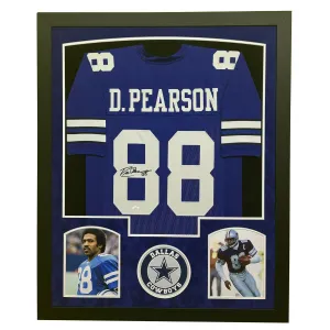 Drew Pearson Signed Dallas Blue Custom Suede Matte Framed Football Jersey