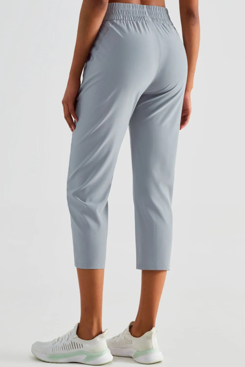 Elastic Waist Cropped Sports Pants