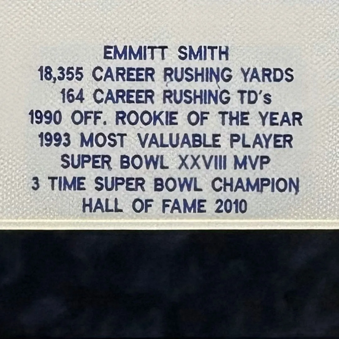 Emmitt Smith Signed Dallas White Stat Custom Suede Matte Framed Football Jersey (PSA)