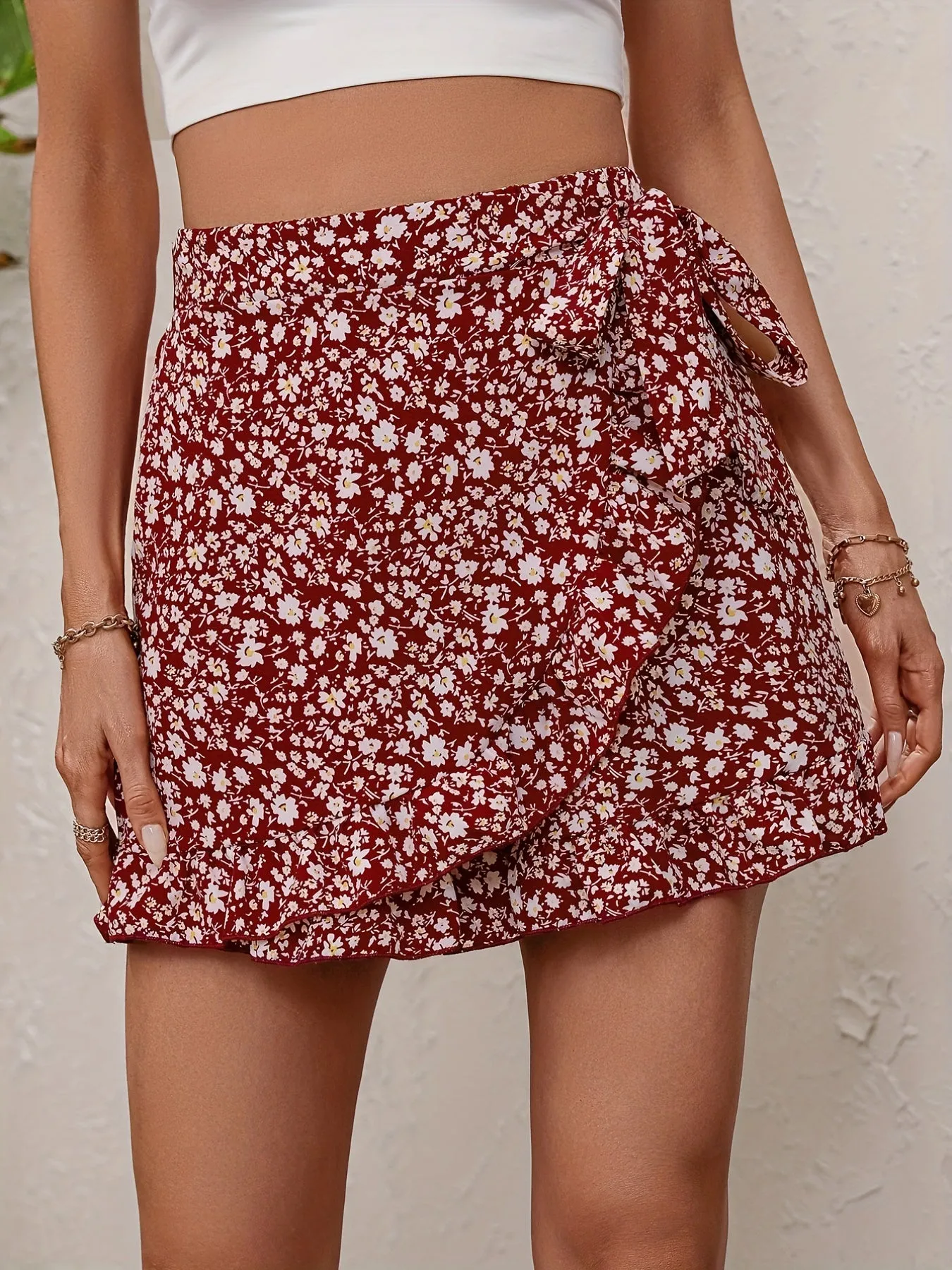 Floral Wrap Tie Shorts Perfect Casual Skort for SpringSummer